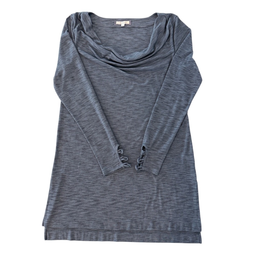Anthropologie PURE + GOOD Tunic Shirt Dress L Blue Gray Cowl Neck Cozy Coastal